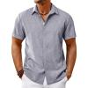 imageRuncati Mens Short Sleeve Linen Shirts Button Down Casual Texture Summer Beach Wedding TopsGray