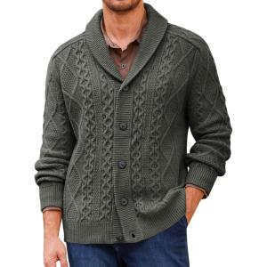 imageRuncati Mens Shawl Collar Cardigan Sweater Cable Knitted Button Down Sweaters Chunky Fall Winter OutwearDark Grey