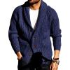 imageRuncati Mens Shawl Collar Cardigan Sweaters Button Down Open Front Knitwear Cable Knitted Ribbed Jackets OutwearNavy