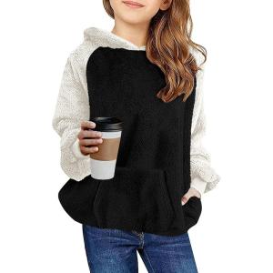 imageBaby Kids Boys Girls Fuzzy Sherpa Pullover Hoodie Sweatshirts Sport Front Pocket Fall Winter Warm Hooded Tops