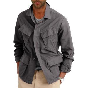 imageRuncati Mens Lightweight Safari Jacket Button Up Cotton Outdoor Military Cargo Long Sleeve OutwearGrey