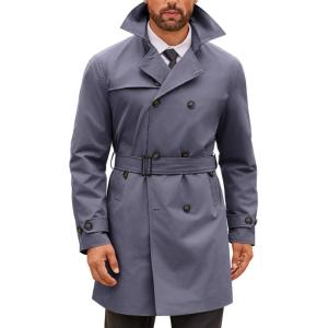 imageRuncati Mens Double Breasted Trench Coat Notched Lapel Windbreaker Jackets Causal Overcoat With BeltDark Grey