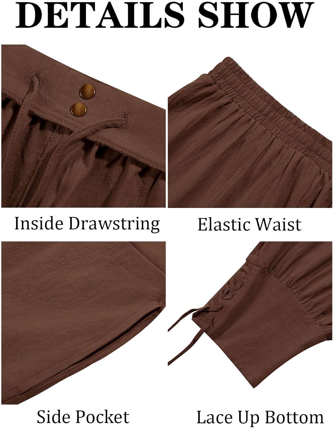 imageRuncati Mens Pirate Shorts Medieval Renaissance Banded Pants Viking Navigator Halloween CostumeCoffee