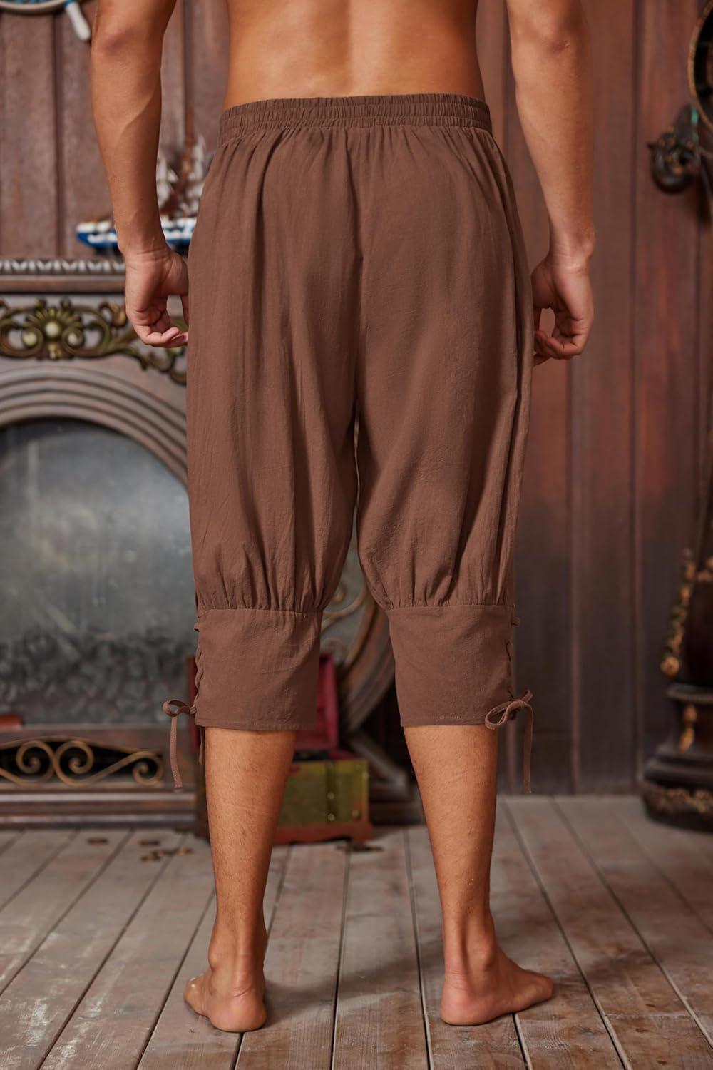 imageRuncati Mens Pirate Shorts Medieval Renaissance Banded Pants Viking Navigator Halloween CostumeCoffee