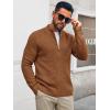 imageRuncati Mens Full Zip Cardigan Sweater Casual Waffle Stand Collar Knitted Winter Chunky SweatersBrown