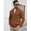 imageRuncati Mens Full Zip Cardigan Sweater Casual Waffle Stand Collar Knitted Winter Chunky SweatersBrown