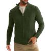 imageRuncati Mens Full Zip Cardigan Sweater Casual Waffle Stand Collar Knitted Winter Chunky SweatersArmy Green
