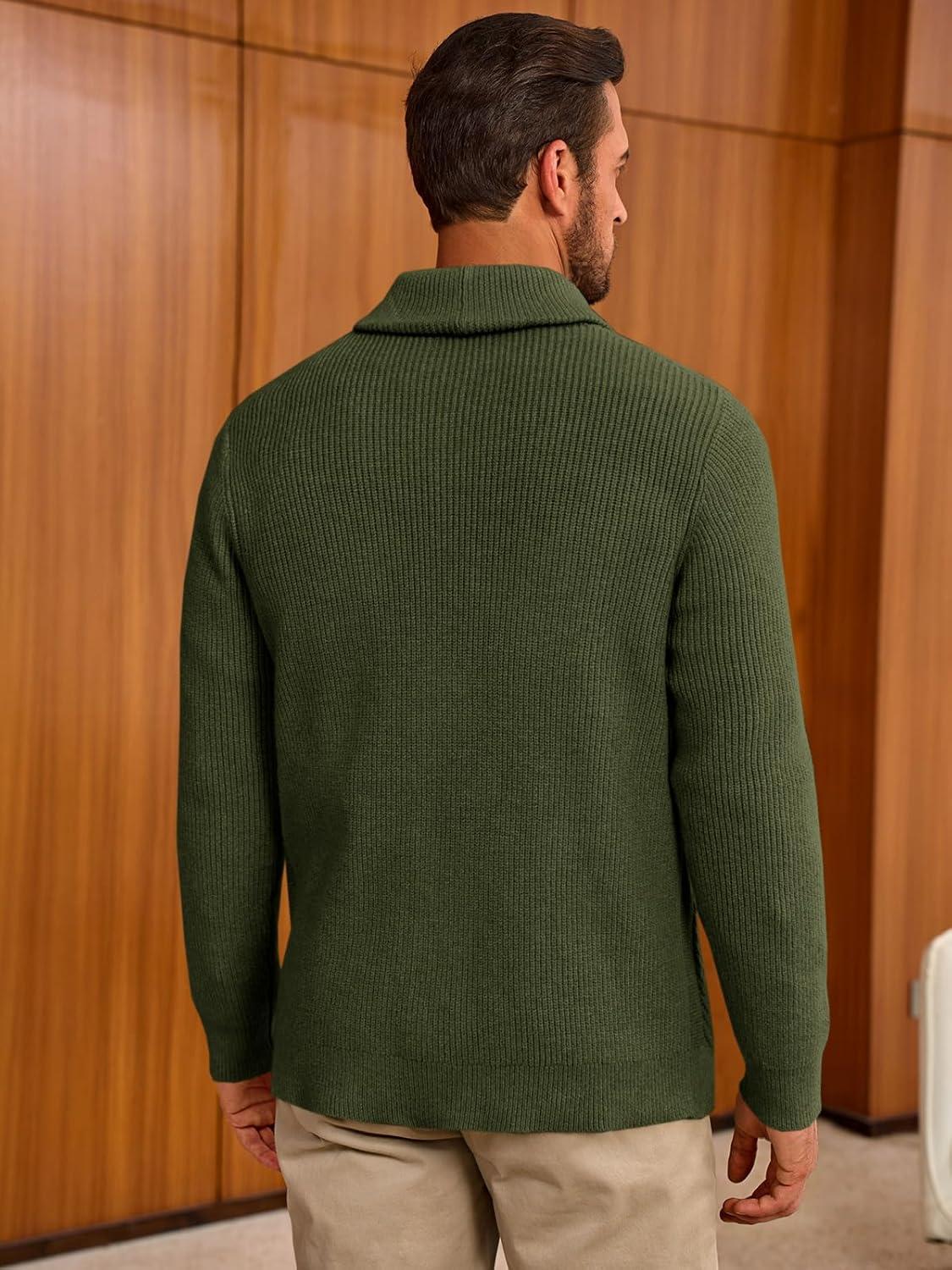 imageRuncati Mens Shawl Collar Cardigan Sweater Cable Knit Button Down Sweaters Long Sleeve Casual Winter OutwearArmy Green