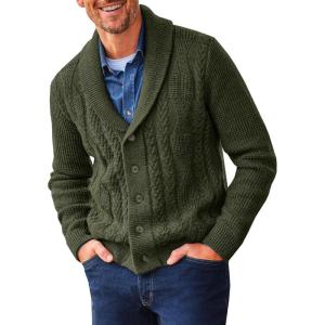 imageRuncati Mens Shawl Collar Cardigan Sweater Cable Knit Button Down Sweaters Long Sleeve Casual Winter OutwearArmy Green