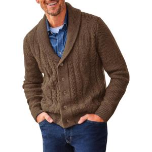 imageRuncati Mens Shawl Collar Cardigan Sweater Cable Knit Button Down Sweaters Long Sleeve Casual Winter OutwearCoffee