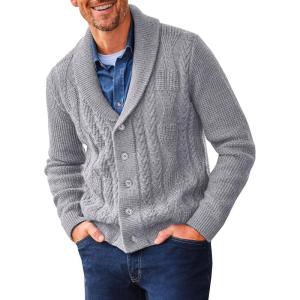 imageRuncati Mens Shawl Collar Cardigan Sweater Cable Knit Button Down Sweaters Long Sleeve Casual Winter OutwearGrey