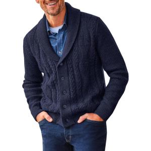 imageRuncati Mens Shawl Collar Cardigan Sweater Cable Knit Button Down Sweaters Long Sleeve Casual Winter OutwearNavy
