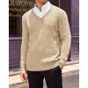 imageRuncati Mens V Neck Sweater Cable Knit Long Sleeve Casual Ribbed Twisted Pullover SweatersBeige