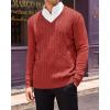 imageRuncati Mens V Neck Sweater Cable Knit Long Sleeve Casual Ribbed Twisted Pullover SweatersRed