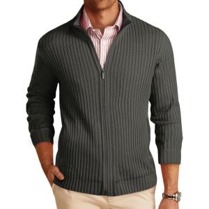 imageRuncati Mens Full Zip Cardigan Sweater Casual Mock Neck Ribbed Knitted Winter Chunky SweatersDark Gray