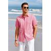 imageRuncati Mens Short Sleeve Guayabera Shirts Linen Cotton Button Down Mexican Embroidered Cuban Wedding Shirt Summer Beach Tops03 Pink