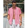 imageRuncati Mens Short Sleeve Guayabera Shirts Linen Cotton Button Down Mexican Embroidered Cuban Wedding Shirt Summer Beach Tops03 Pink