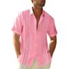 imageRuncati Mens Short Sleeve Guayabera Shirts Linen Cotton Button Down Mexican Embroidered Cuban Wedding Shirt Summer Beach Tops03 Pink