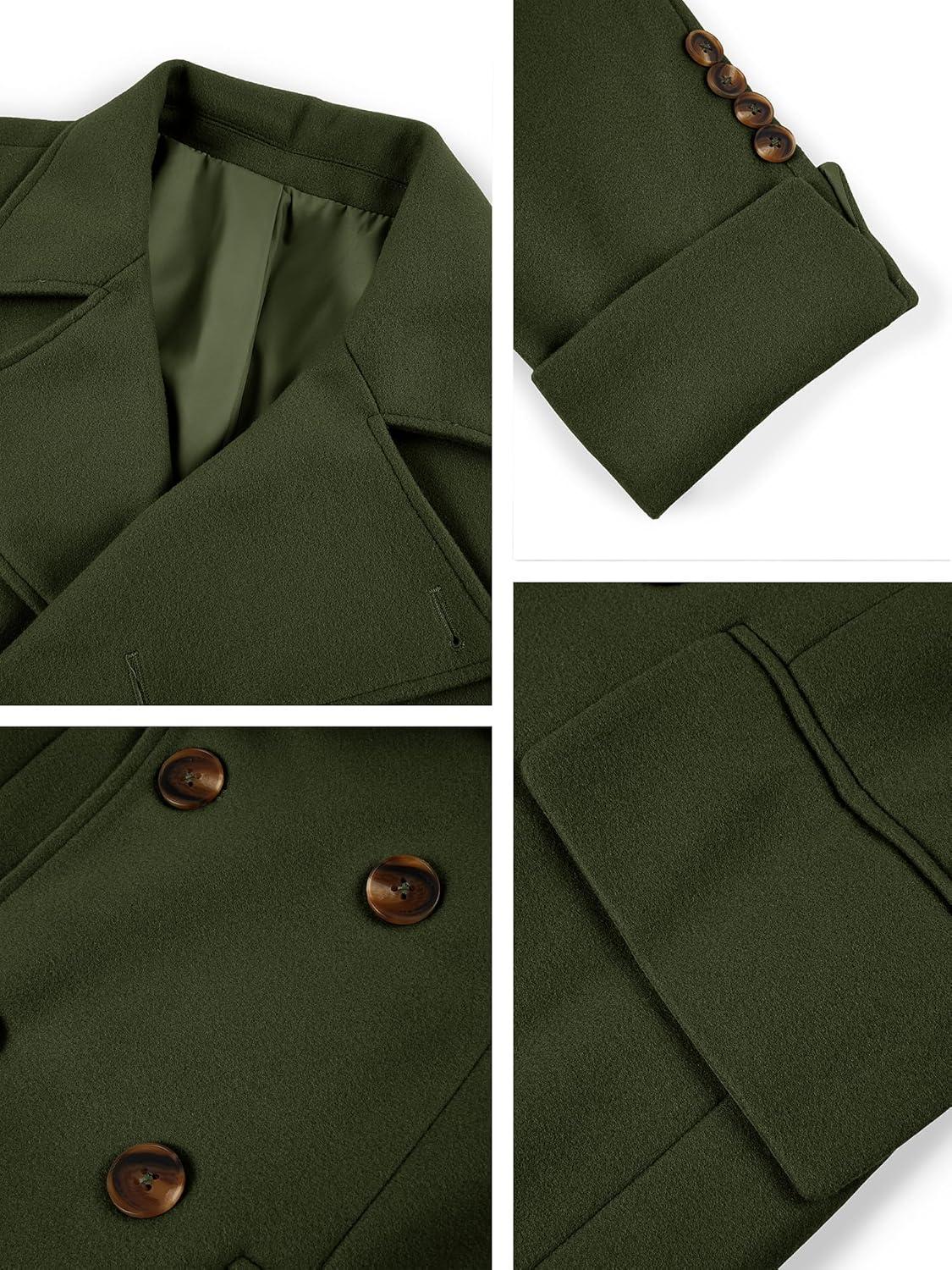 imageRuncati Mens Trench Coat Notch Lapel Slim Fit Double Breasted Long Pea Coat Winter Warm OvercoatArmy Green