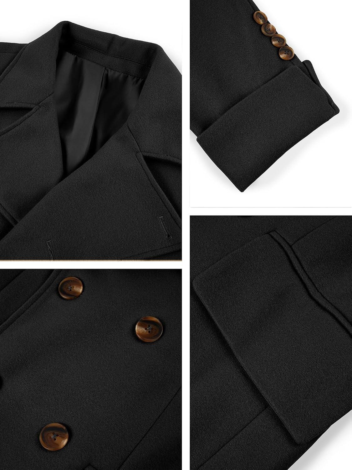 imageRuncati Mens Trench Coat Notch Lapel Slim Fit Double Breasted Long Pea Coat Winter Warm OvercoatBlack