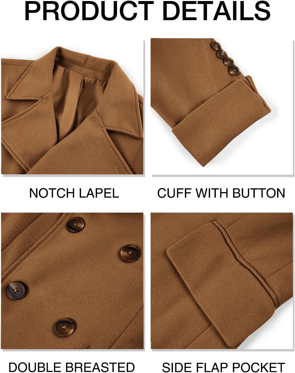 imageRuncati Mens Trench Coat Notch Lapel Slim Fit Double Breasted Long Pea Coat Winter Warm OvercoatBrown