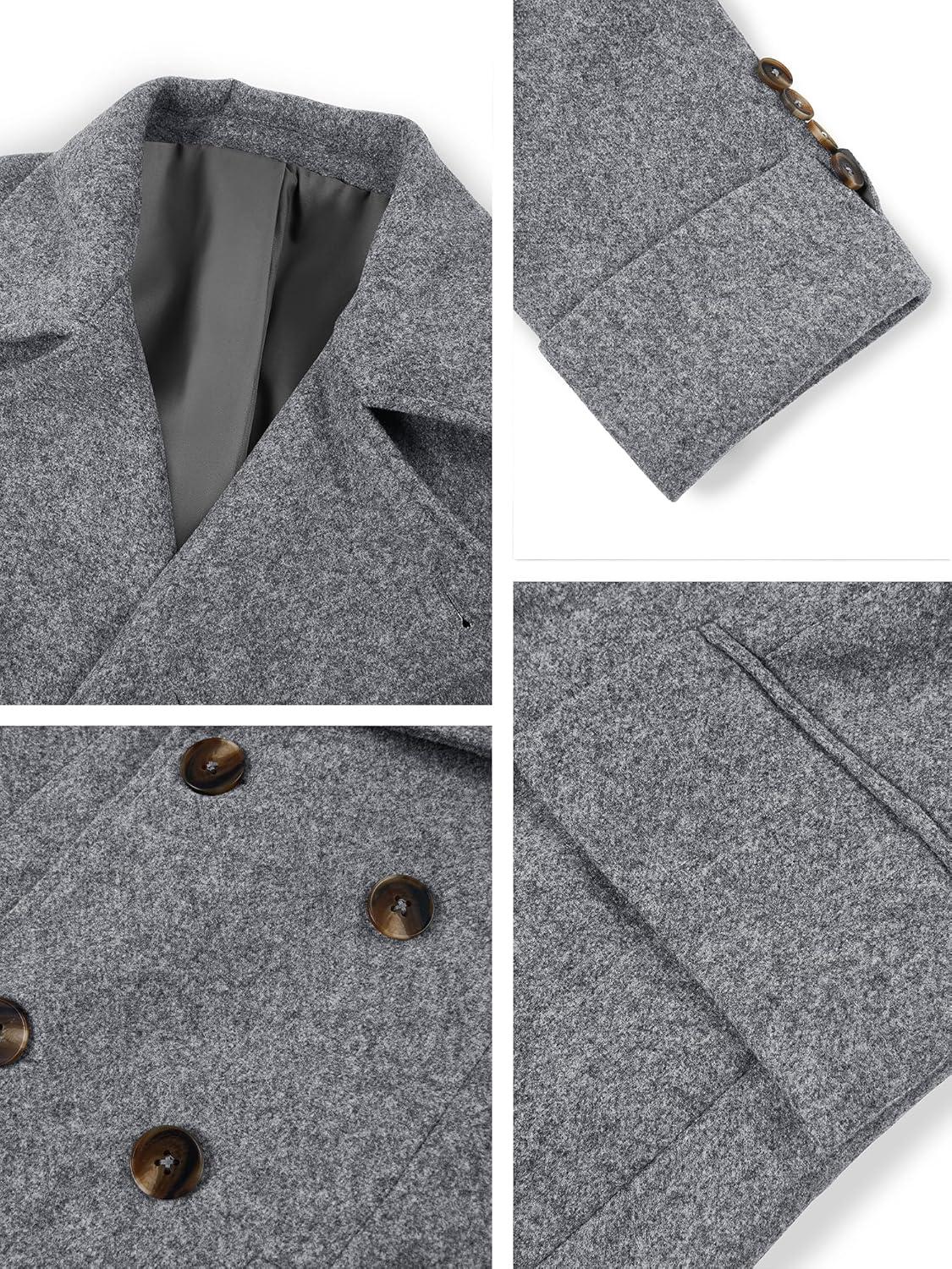 imageRuncati Mens Trench Coat Notch Lapel Slim Fit Double Breasted Long Pea Coat Winter Warm OvercoatGray