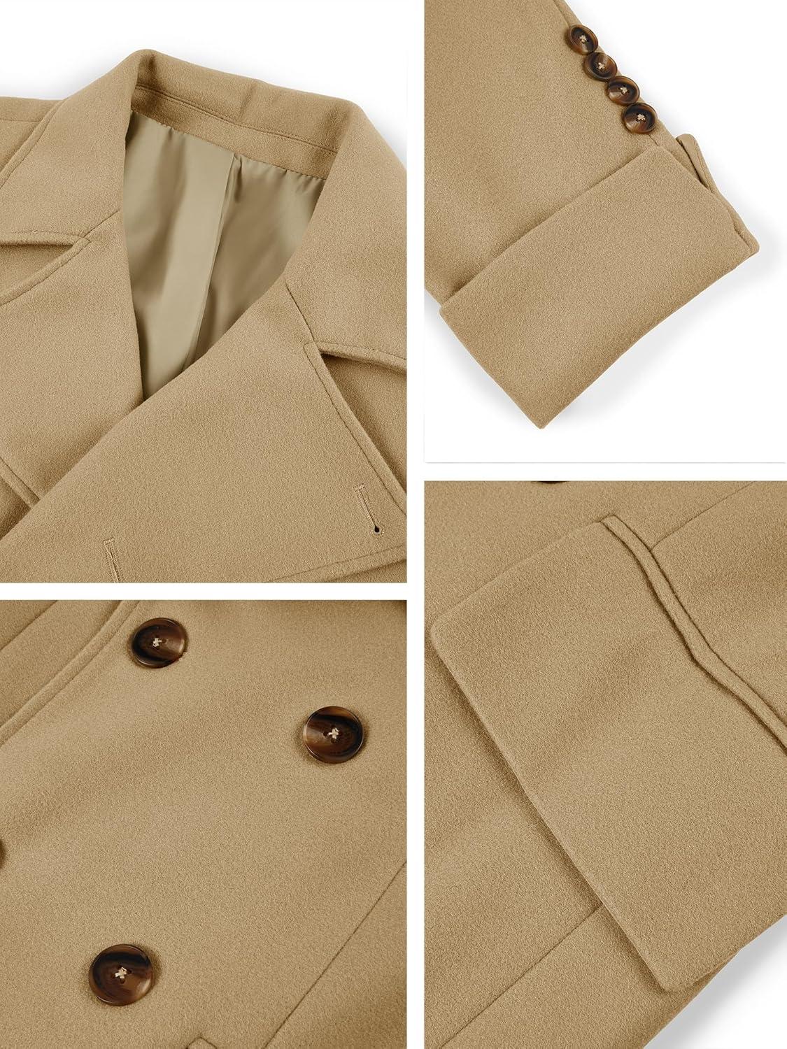 imageRuncati Mens Trench Coat Notch Lapel Slim Fit Double Breasted Long Pea Coat Winter Warm OvercoatKhaki