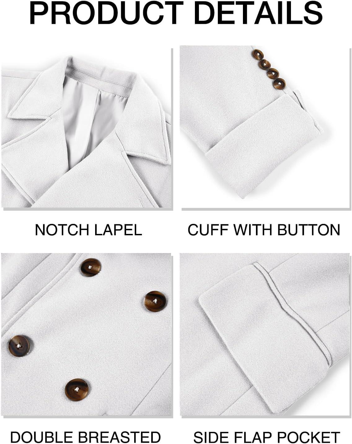 imageRuncati Mens Trench Coat Notch Lapel Slim Fit Double Breasted Long Pea Coat Winter Warm OvercoatWhite