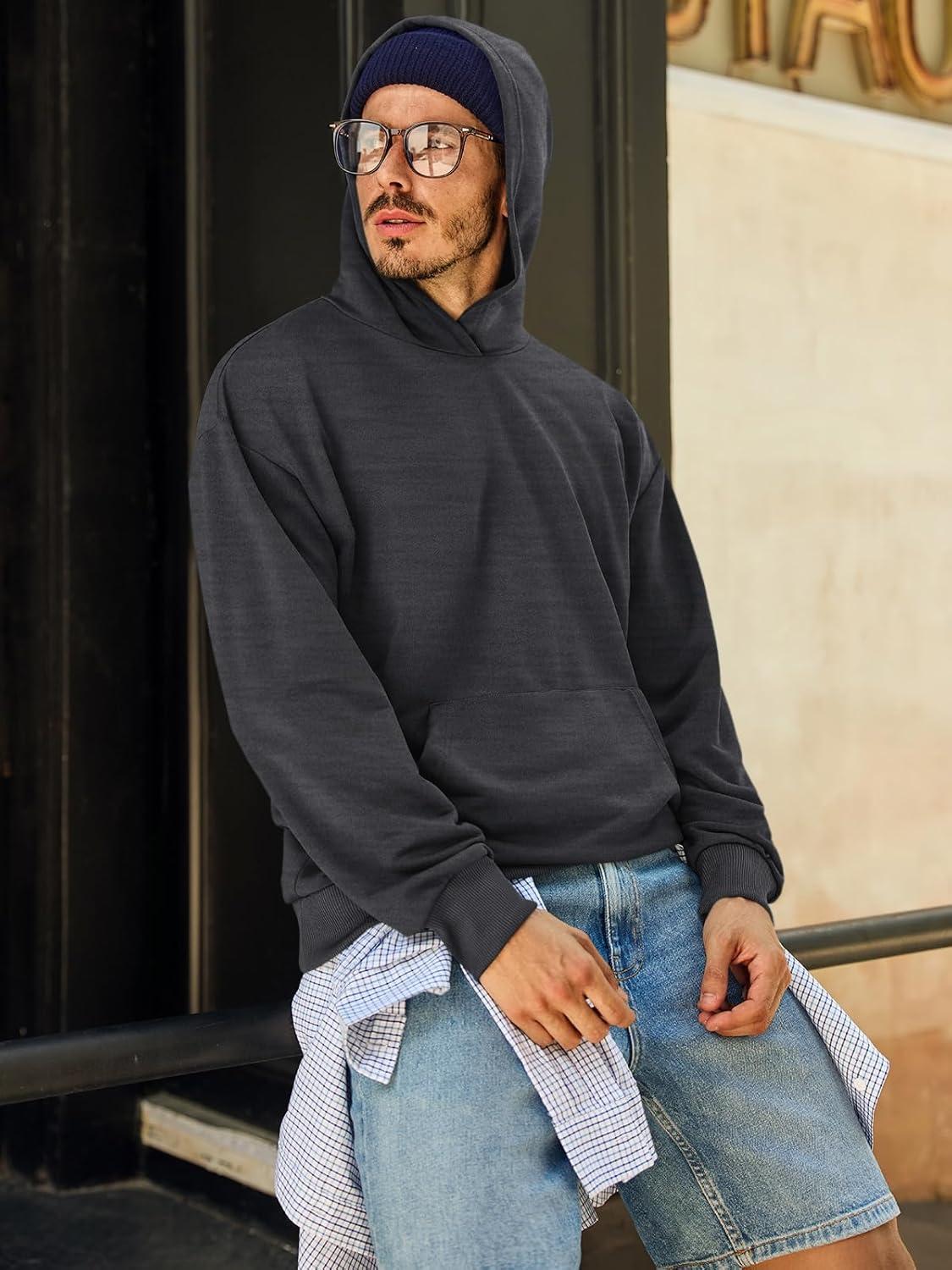 imageRuncati Mens Pullover Hoodies Long Sleeve Casual Lightweight Fashion Hooded Sweatshirt with Kanga PocketsDark Gray