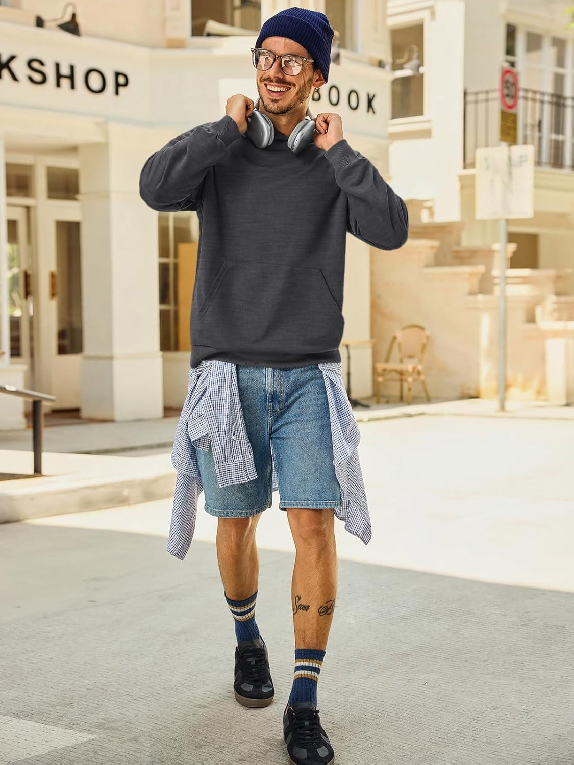 imageRuncati Mens Pullover Hoodies Long Sleeve Casual Lightweight Fashion Hooded Sweatshirt with Kanga PocketsDark Gray