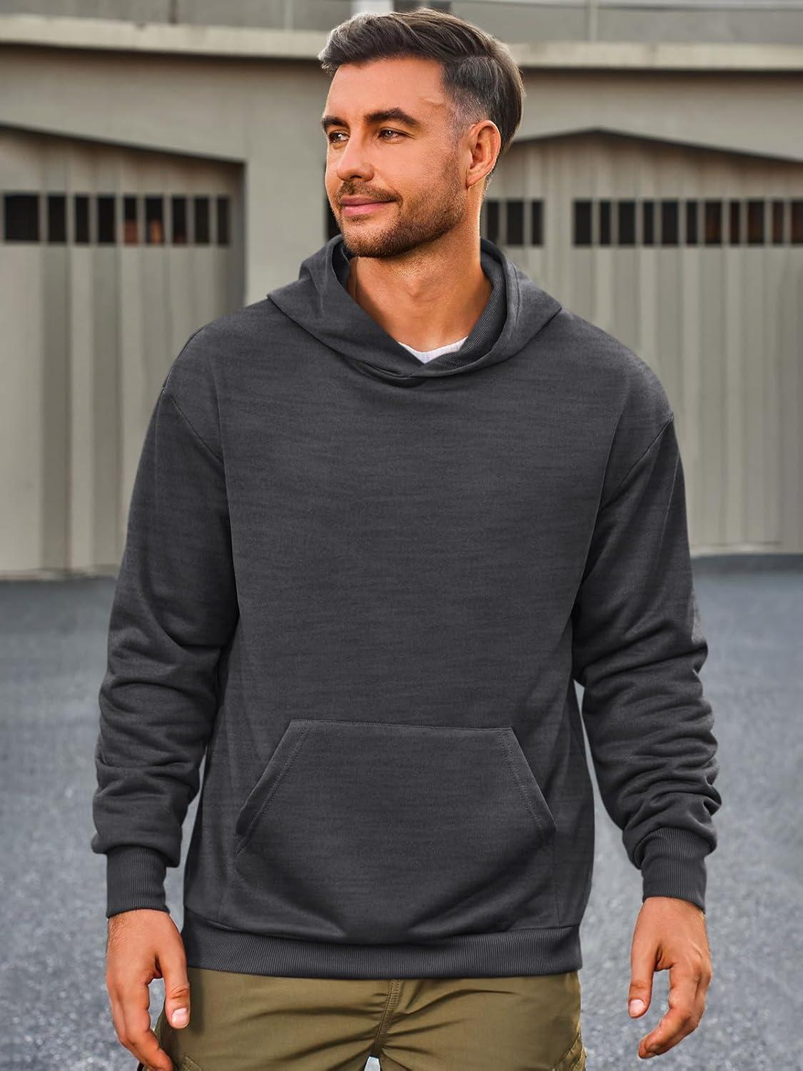 imageRuncati Mens Pullover Hoodies Long Sleeve Casual Lightweight Fashion Hooded Sweatshirt with Kanga PocketsDark Gray