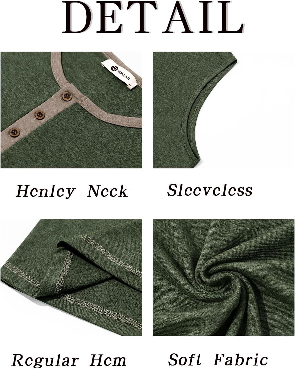 imageRuncati Mens Workout Tank Tops Sleeveless Gym Muscle Henley Shirt Casual Basic Summer Beach TopsArmy Green