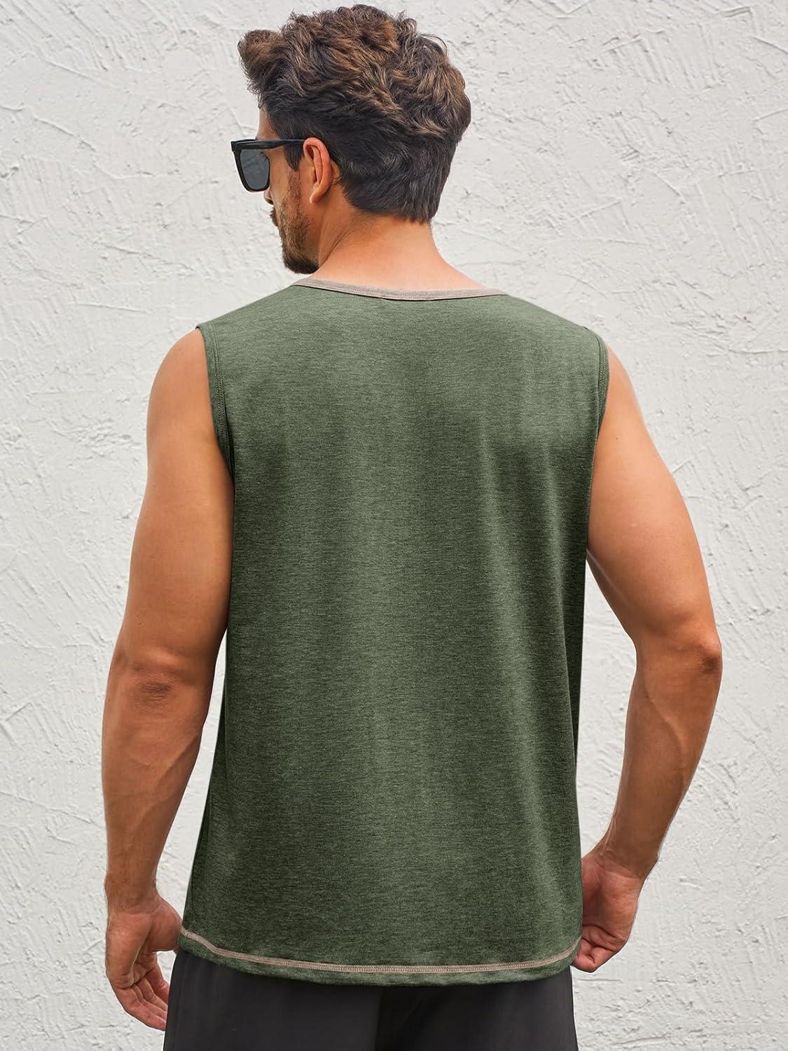 imageRuncati Mens Workout Tank Tops Sleeveless Gym Muscle Henley Shirt Casual Basic Summer Beach TopsArmy Green