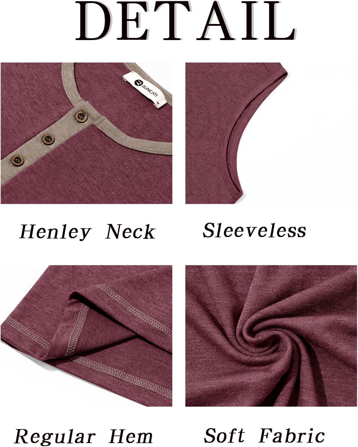 imageRuncati Mens Workout Tank Tops Sleeveless Gym Muscle Henley Shirt Casual Basic Summer Beach TopsBurgundy