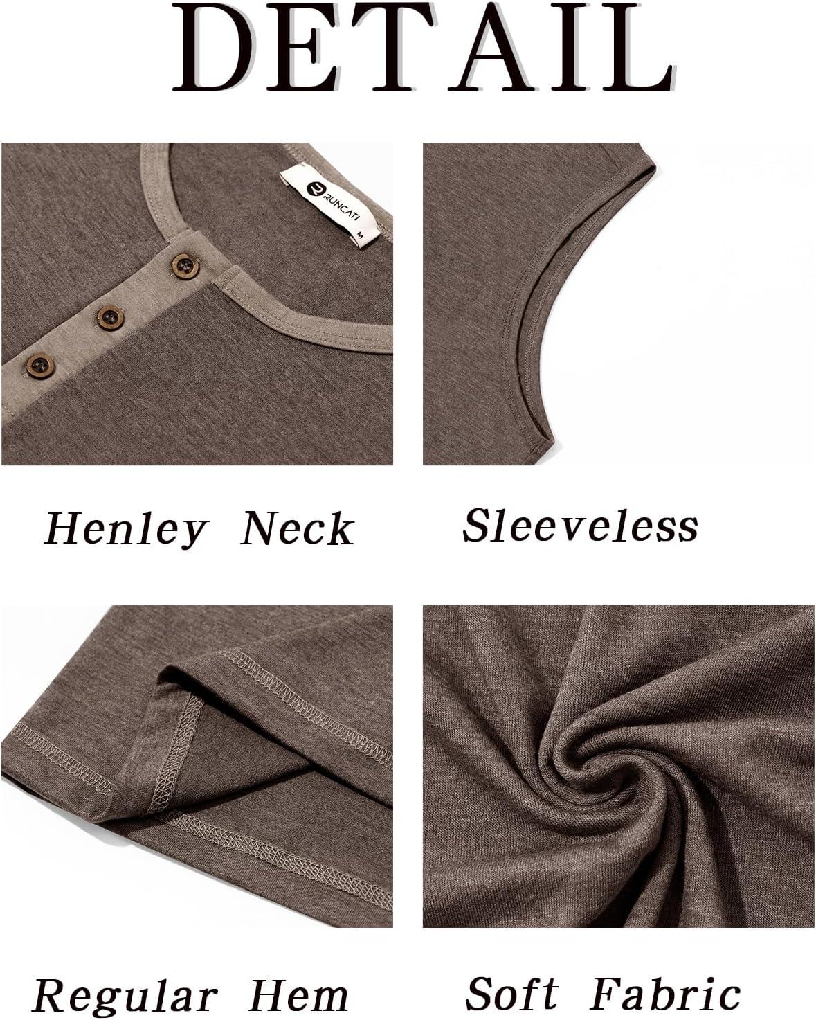 imageRuncati Mens Workout Tank Tops Sleeveless Gym Muscle Henley Shirt Casual Basic Summer Beach TopsCoffee
