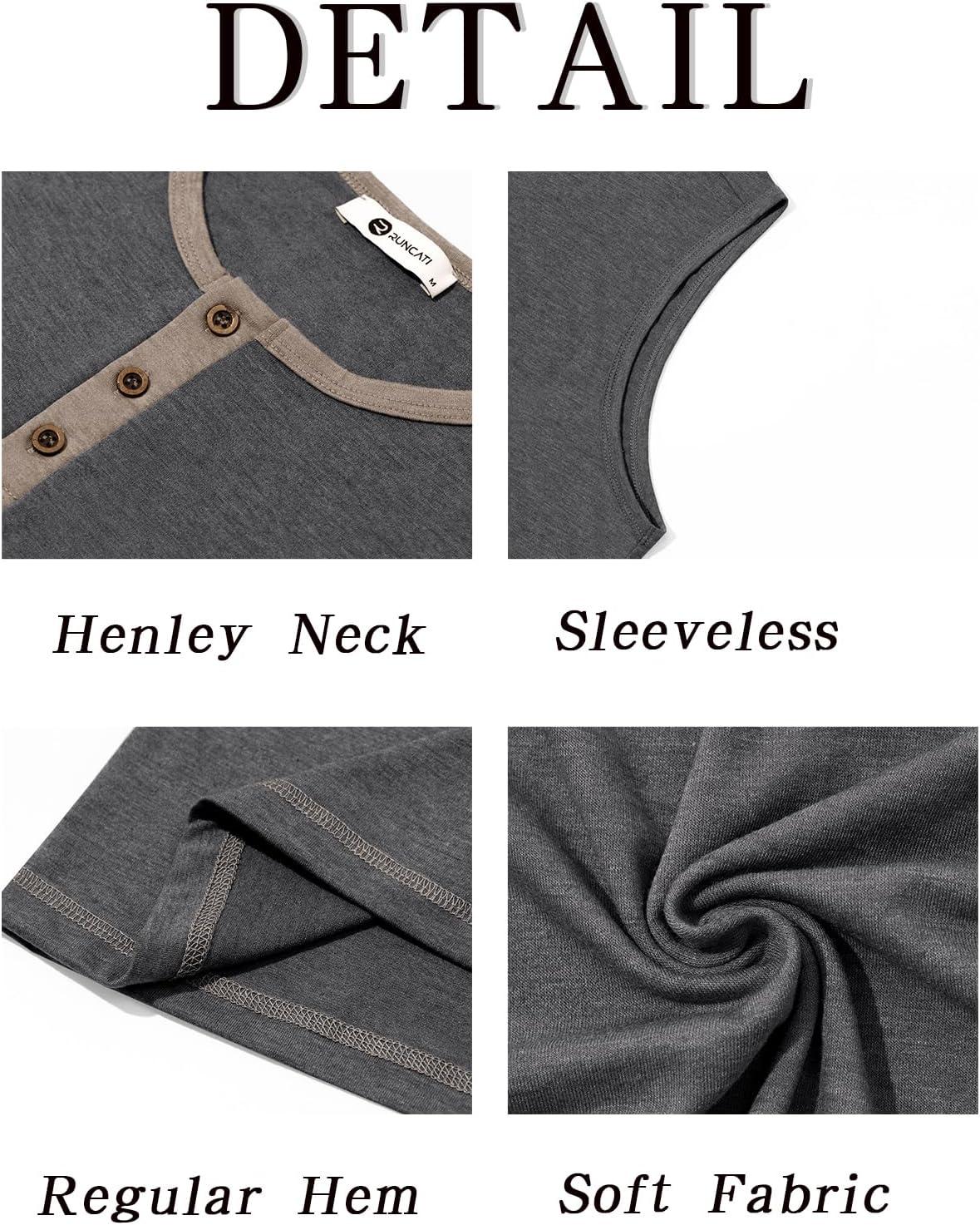 imageRuncati Mens Workout Tank Tops Sleeveless Gym Muscle Henley Shirt Casual Basic Summer Beach TopsDark Grey