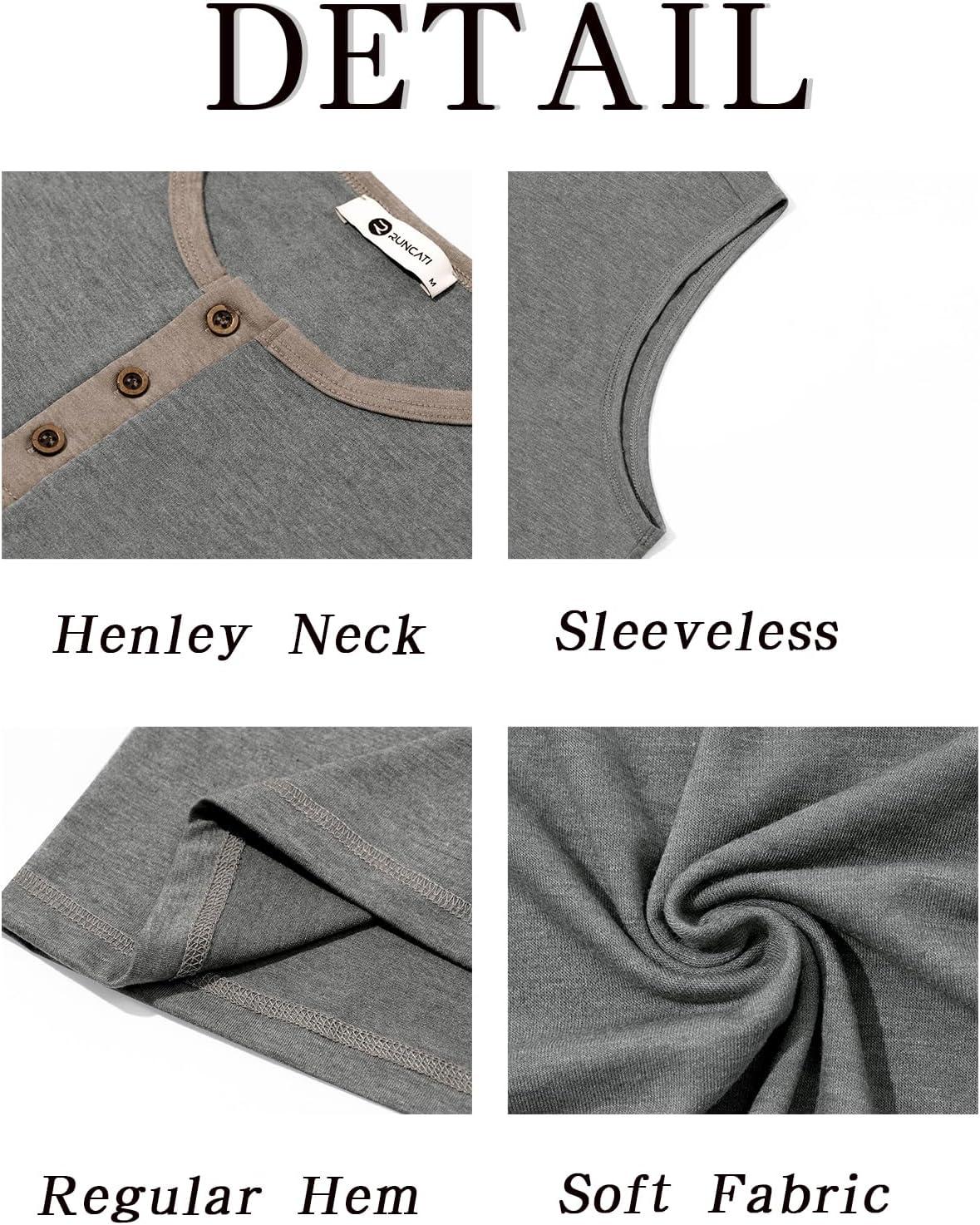 imageRuncati Mens Workout Tank Tops Sleeveless Gym Muscle Henley Shirt Casual Basic Summer Beach TopsGrey