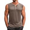 imageRuncati Mens Workout Tank Tops Sleeveless Gym Muscle Henley Shirt Casual Basic Summer Beach TopsCoffee