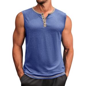 imageRuncati Mens Workout Tank Tops Sleeveless Gym Muscle Henley Shirt Casual Basic Summer Beach TopsBlue