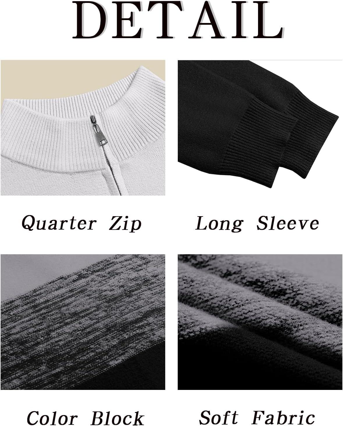 imageRuncati Mens Quarter Zip Sweaters Mock Neck Pullover Sweater Knitted Casual Color Block Fall Winter SweatersDark Grey