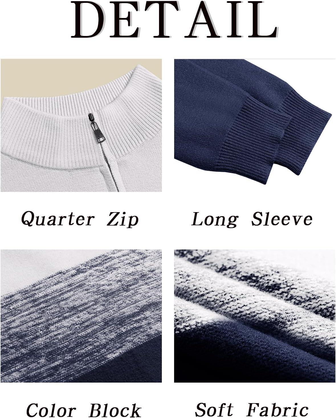imageRuncati Mens Quarter Zip Sweaters Mock Neck Pullover Sweater Knitted Casual Color Block Fall Winter SweatersNavy