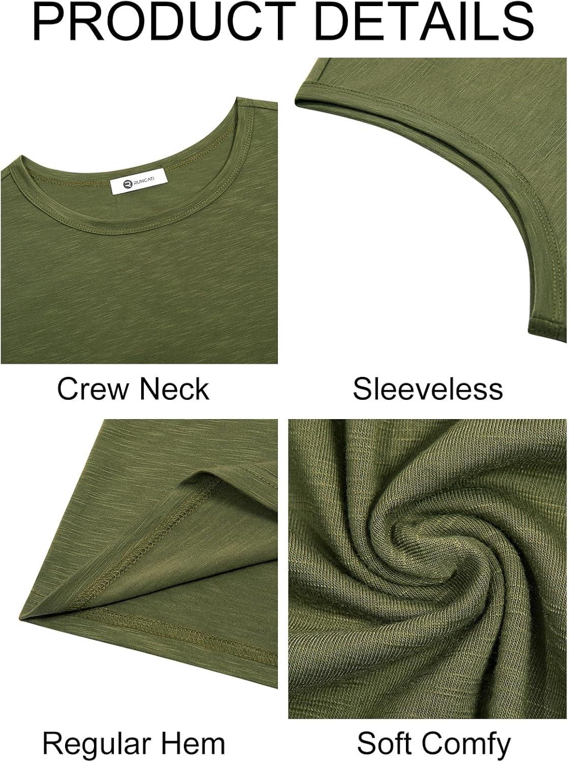 imageRuncati Mens Sleeveless Tank Tops Workout Cut Off Shirt Muscle Athletic Gym Summer Beach T ShirtsArmy Green