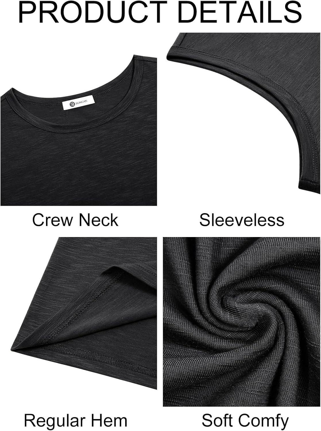 imageRuncati Mens Sleeveless Tank Tops Workout Cut Off Shirt Muscle Athletic Gym Summer Beach T ShirtsBlack