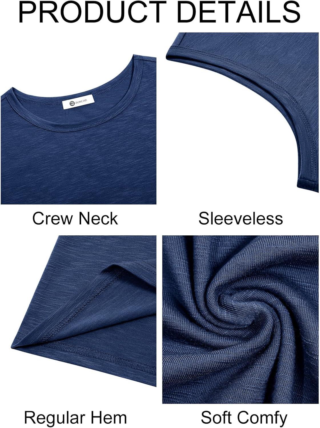 imageRuncati Mens Sleeveless Tank Tops Workout Cut Off Shirt Muscle Athletic Gym Summer Beach T ShirtsNavy