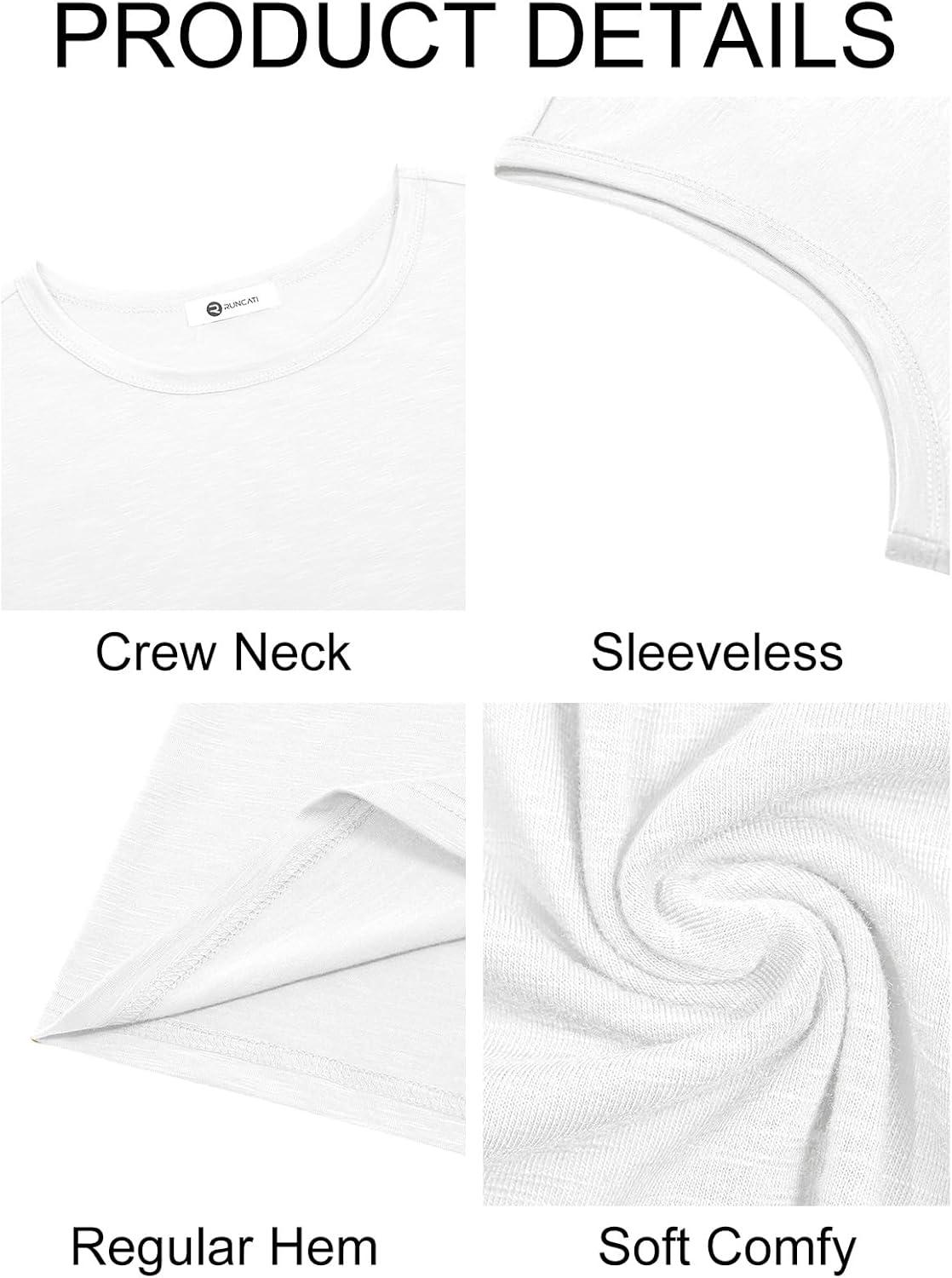 imageRuncati Mens Sleeveless Tank Tops Workout Cut Off Shirt Muscle Athletic Gym Summer Beach T ShirtsWhite