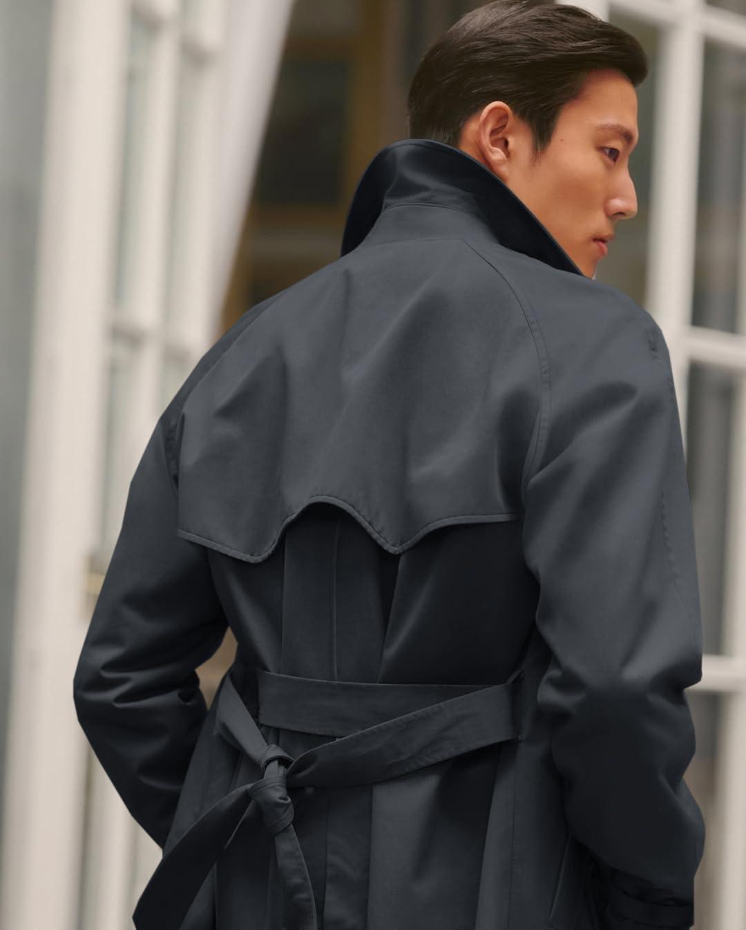 imageRuncati Mens Trench Coat Double Breasted Notched Lapel Casual Belted Windbreaker Fall Classic Long Jacket OvercoatDark Grey