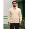 imageRuncati Mens Henley Knit Sweater Long Sleeve Quarter Button Pullover Sweaters Casual Fall TopsBeige