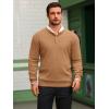 imageRuncati Mens Henley Knit Sweater Long Sleeve Quarter Button Pullover Sweaters Casual Fall TopsLight Brown