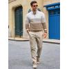 imageRuncati Mens Quarter Zip Sweaters Mock Neck Pullover Sweater Knitted Casual Color Block Fall Winter SweatersKhaki