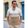 imageRuncati Mens Quarter Zip Sweaters Mock Neck Pullover Sweater Knitted Casual Color Block Fall Winter SweatersKhaki